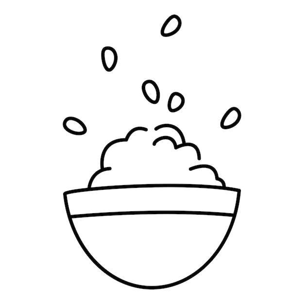 Rijstkom tekening doodle Aziatisch eten pictogram zwarte lijn vectorillustratie geïsoleerd op witte achtergrond