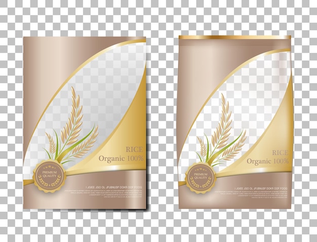 Rijstpakket thailand voedselproducten, rode gouden banner en poster sjabloon vector ontwerp rijst.