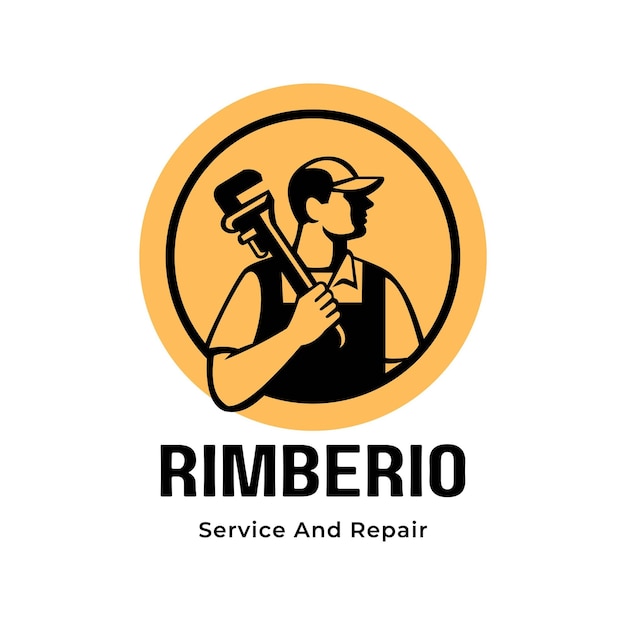 RIMBERIO Service And Repair Black Flat Illustrative Cleaning Handyman Delivery Place Logo
