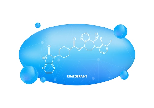 Rimegepant moleculaire structuur met blauwe gradiënt achtergrond