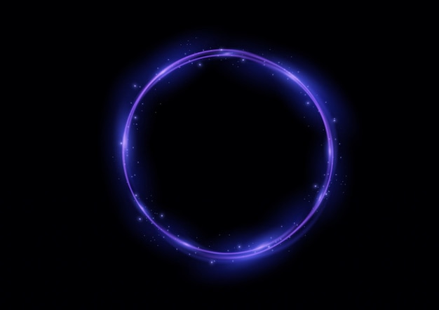 Vector ring of blue flame fiery round frame of silver fire glowing neon swirl shining circle light