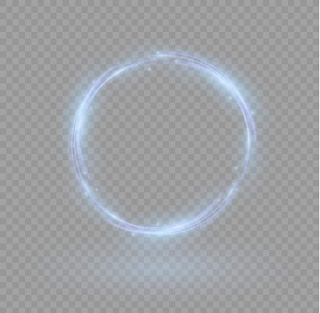 Ring of blue flame fiery round frame of silver fire glowing neon swirl Shining circle light