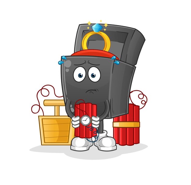 Ring box holding dynamite character cartoon mascot vectorxA