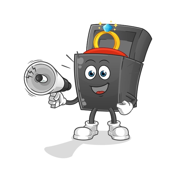 Ring box holding hand loudspeakers vector cartoon character
