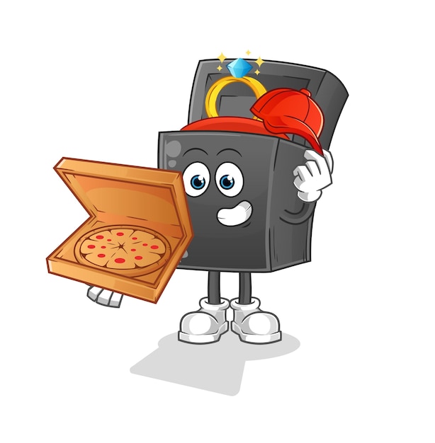 Ring box pizza delivery boy vector cartoon character