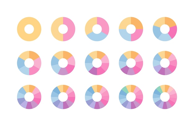 Modello di segmenti colorati ad anello grafico a struttura circolare diviso in segmenti multicolore diagramma a torta grafico circolare