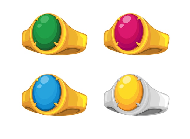 Vector ring gem stone colorful jewellery collection set cartoon illustration vector