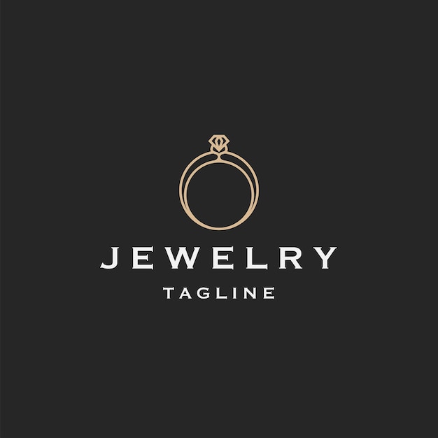 Modello di progettazione dell'icona del logo dei gioielli ad anello elegante vettore piatto reale di bellezza Vettore Premium