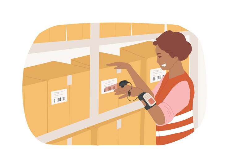 Vector ring scanner isolated cartoon vector illustrations professional stock manager checking goods using