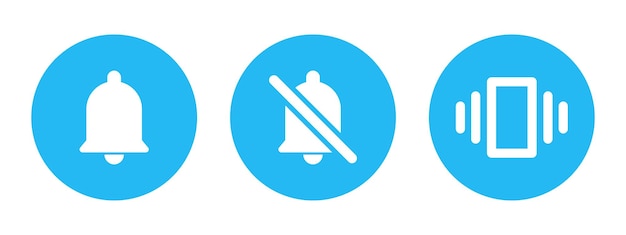 Vector ring silent and vibrate mode bell icon set in circle for user interface design in sky blue and white