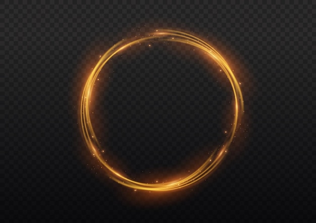 Ring van oranje vlam vurig rond frame van zilveren vuur gloeiende neonwerveling Shining circle light