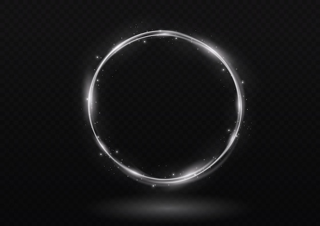 Vector ring of white flame fiery round frame of silver fire glowing neon swirl shining circle light