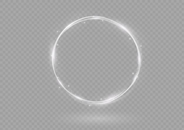 Vector ring of white flame fiery round frame of silver fire glowing neon swirl shining circle light