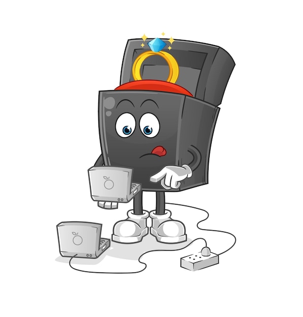 Ringdoos met laptop mascotte cartoon vectorxA