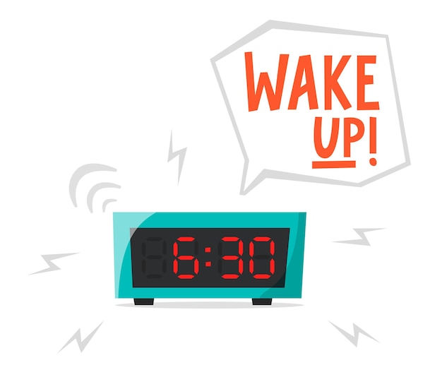 Vector ringing alarm clock electronic clock early morning concept waking up early flat vector