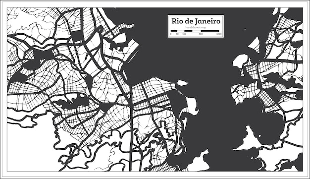 Mappa della città di rio de janeiro in brasile in bianco e nero in stile retrò