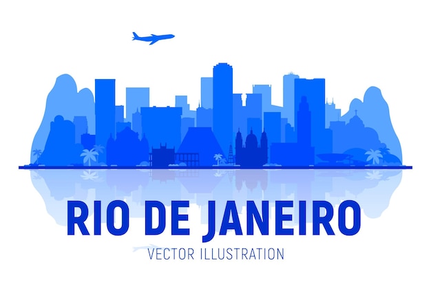 Rio de janeiro brazilië skyline silhouet met panorama op witte achtergrond vector illustratie zakelijk reizen en toerisme concept met moderne gebouwen afbeelding voor presentatie banner website