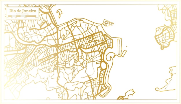 Rio de janeiro brazilië stadsplattegrond in retrostijl in gouden kleuroverzichtskaart