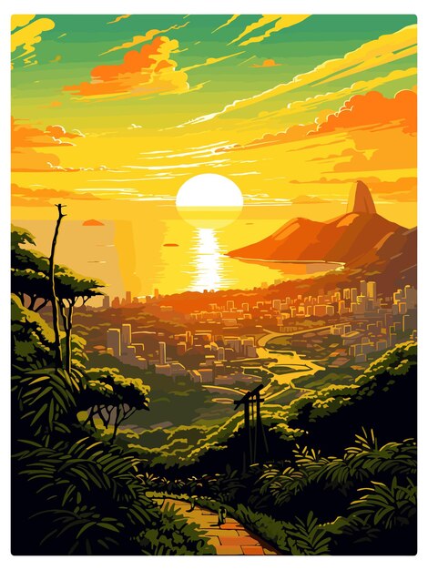 Vector rio de janeiro brazilië vintage reisposter souvenir postkaart portret schilderij wpa illustratie