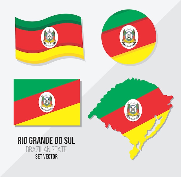 Rio Grande do Sul Brazil state vector set Flag symbol map and circle flag