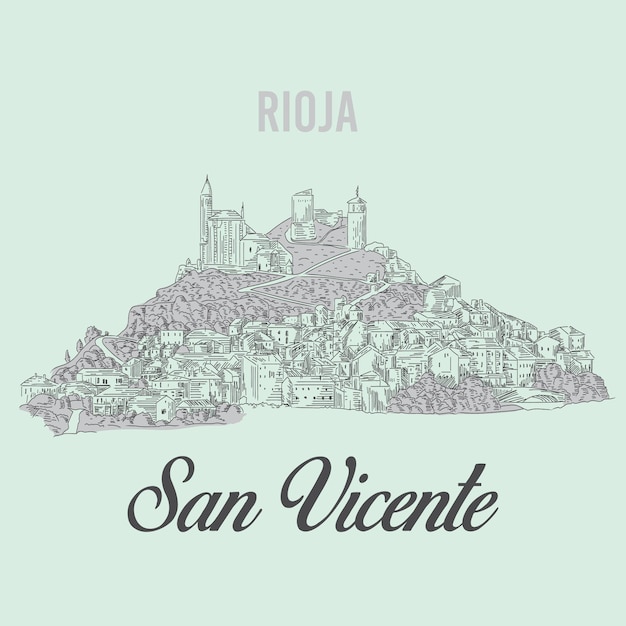 Vector rioja san vincente sightview castle city town illustration engraving minimal line art sketch vector