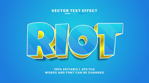 Modello di effetto testo modificabile in stile gioco comico di riot cartoon 3d