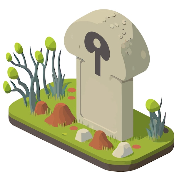 RIP 묘비 할로윈 묘비 버섯이 있는 무덤 비석 묘지 배경 벡터 그림에 격리됨
