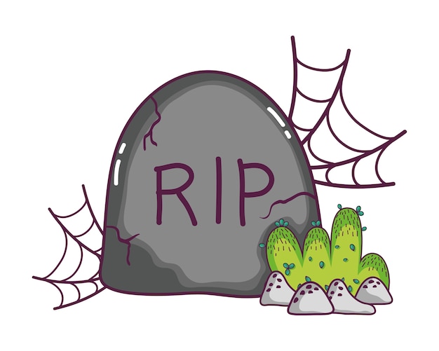 Rip stone with spiderweb and bushes with rocks