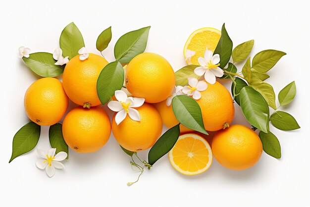 Vector rip tangerines with leaves isolated on white background