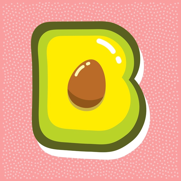 Ripe avocado with pit font abc letter B