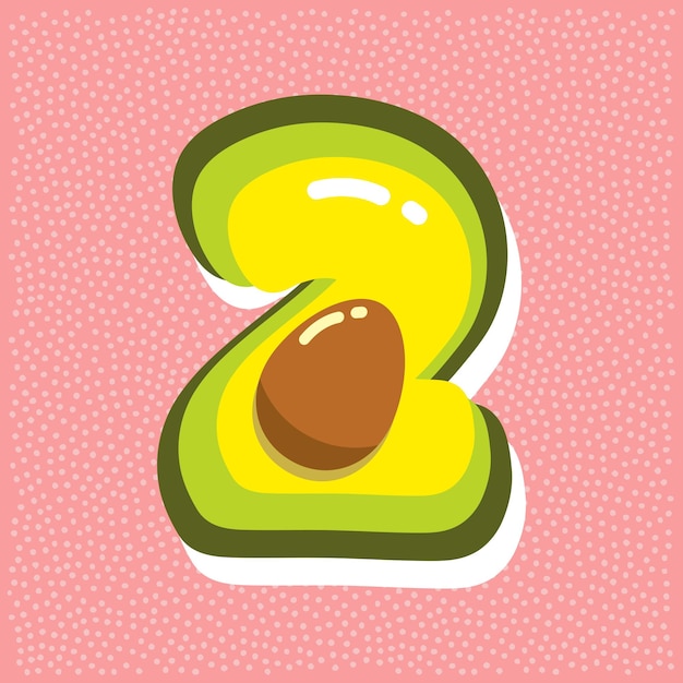 Ripe avocado with pit font abc number 2