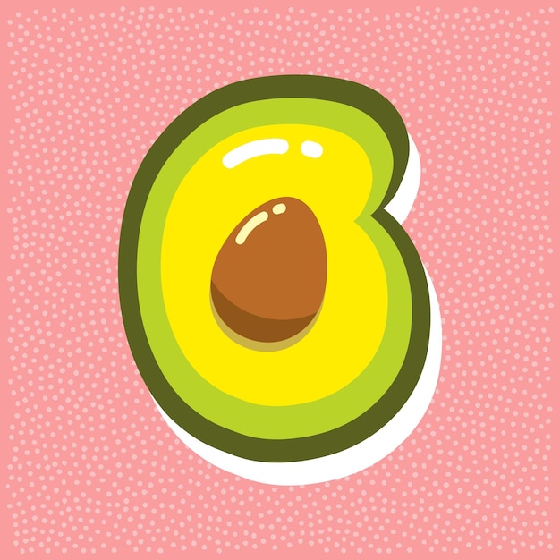 Ripe avocado with pit font abc number 6
