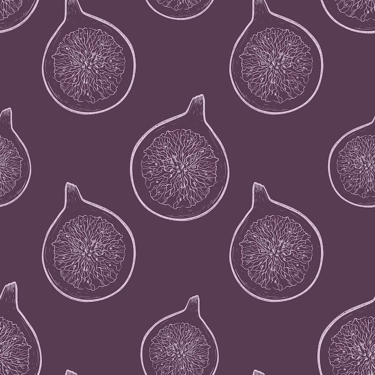 Vector ripe fig fruit in sketch style vector seamless purple pattern