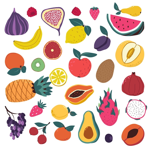 Ripe fruits and berries assortment of food vector