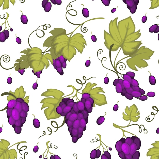 Vector ripe grapes fruit harvesting seamless pattern