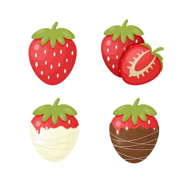 ripe juicy strawberry set, strawberry with chocolate