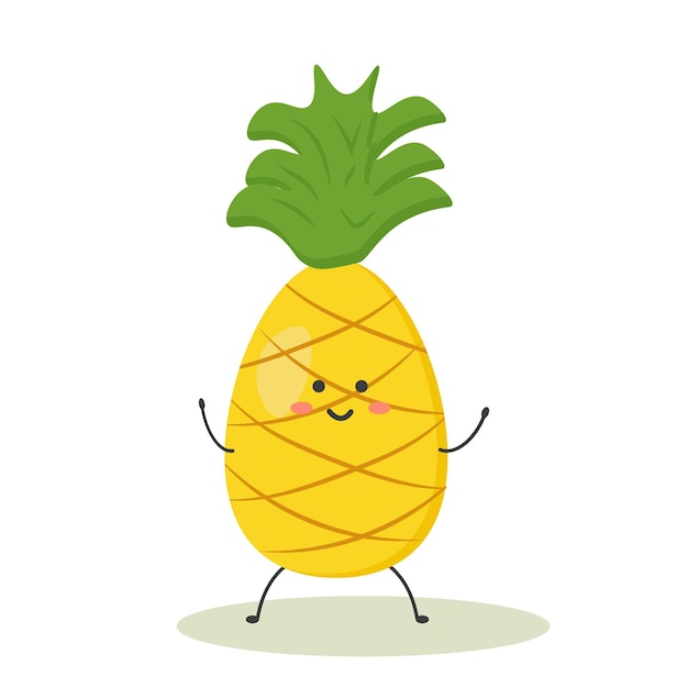 Ripe pineapple in the style of kawaii