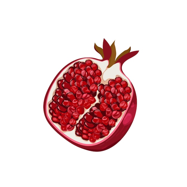 Ripe pomegranate half on a white isolated background For poster logo packaging icon decoration