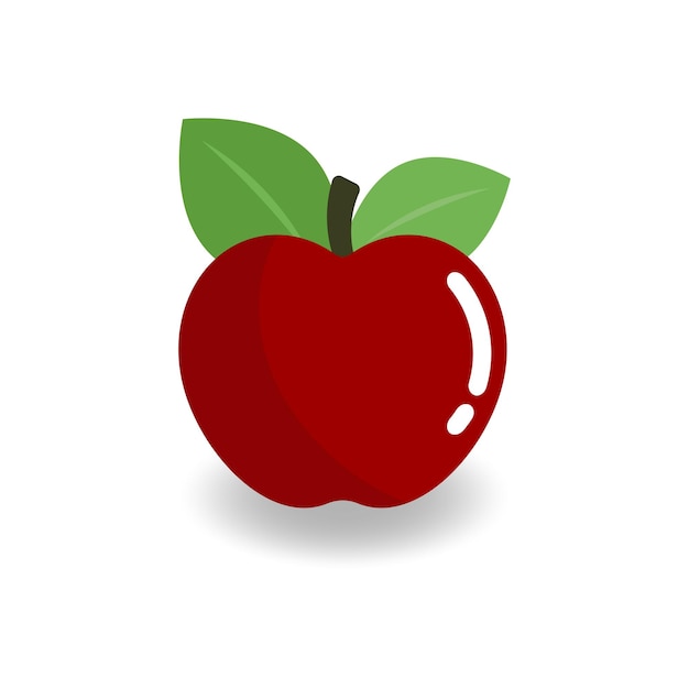Vector ripe red apple vector icon with shadow isolated on white background