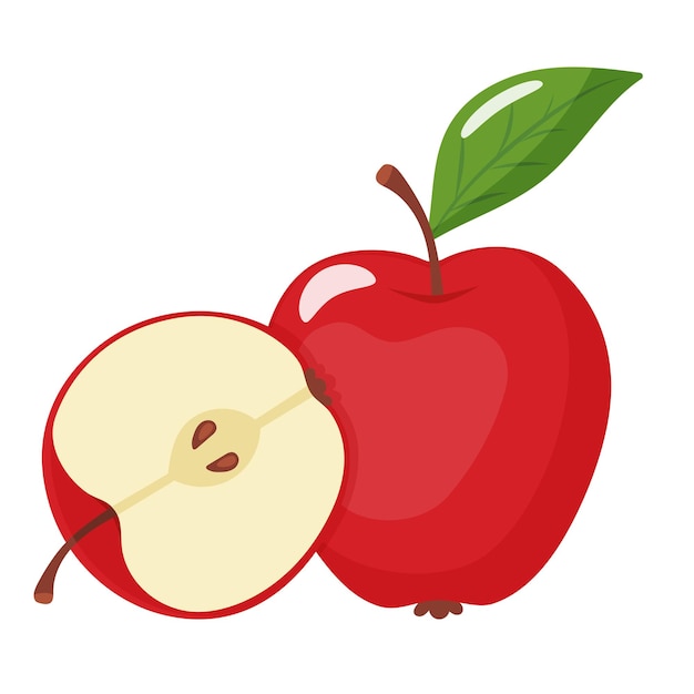 ripe red apple with a slice vector