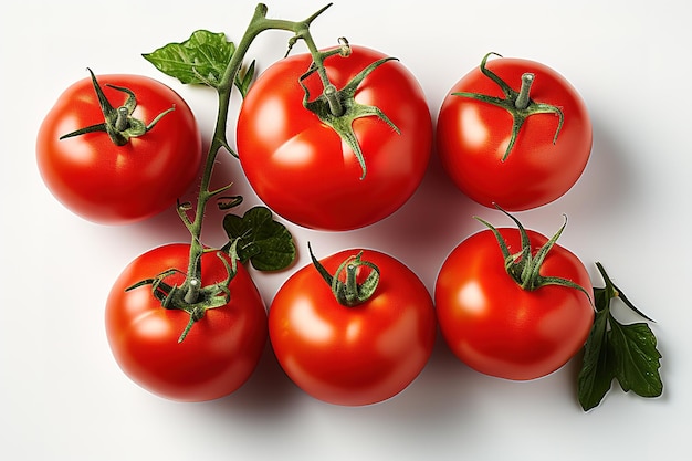 白い背景に熟した赤いトマト、バジル、ローズマリー、コショウを添えて