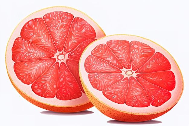 Vector ripe slice of pink grapefruit citrus fruit with leaf isolated on white background full depth of fie