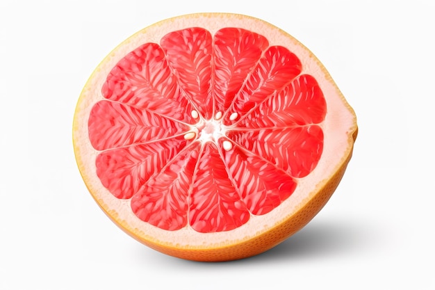 Vector ripe slice of pink grapefruit citrus fruit with leaf isolated on white background full depth of fie