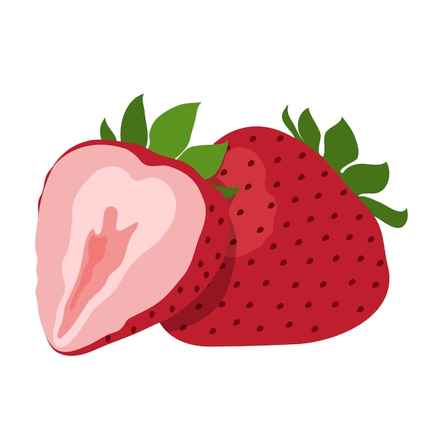 Ripe strawberry cartoon vector illustration of fresh farm organic berry