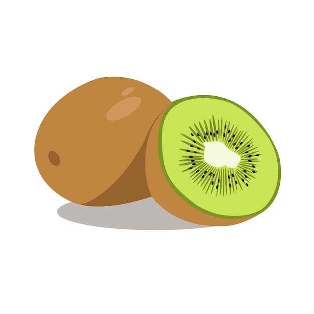 Illustrazione vettoriale di kiwi intero maturo e mezzo kiwi isolato su sfondo bianco