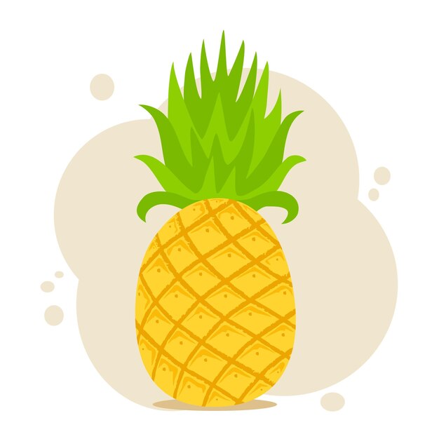 Ripe yellow pineapple. Fresh tropical fruit on pink background, illustration.