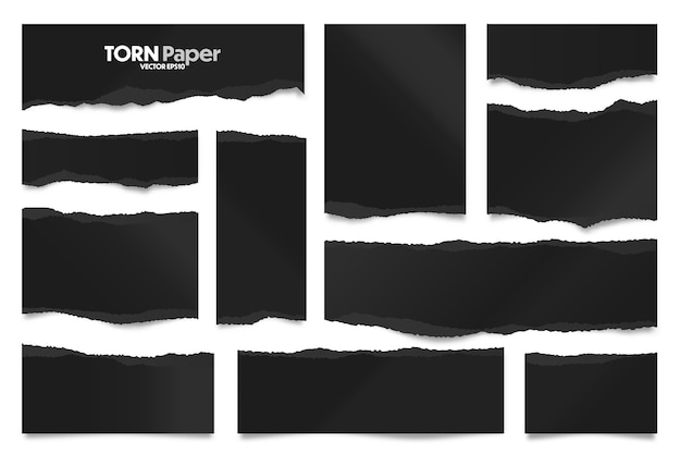 ベクトル 切り裂かれた黒い紙のストリップ 現実的な折れた紙のスクラップ 切れたのノートブックのページの断片