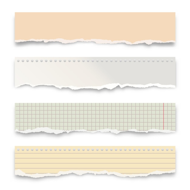 Vettore strisce di carta colorate strappate isolate su sfondo bianco schegge di carta contorte realistiche con strappi strappati