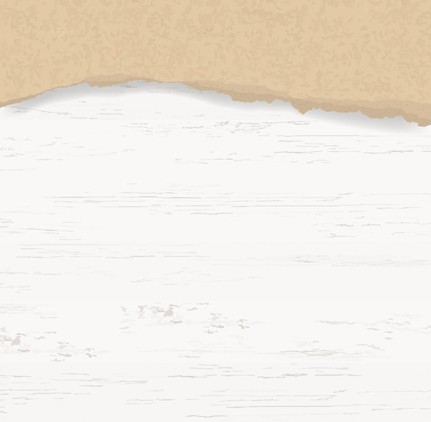 Vector ripped paper background on wood texture.