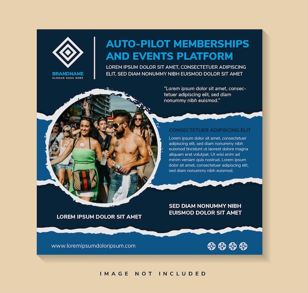 ripped paper effect of auto pilot memberships and events platform banner social media template